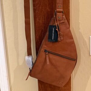 Spikes & Sparrow Genuine Leather Crossbody Bag Brandy Color